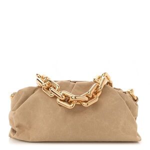 Bottega Veneta Tan Clutch with Gold Chain paper pouch